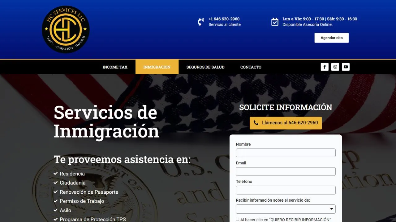 Diseño de sitio web para servicios de inmigración en Miami Florida