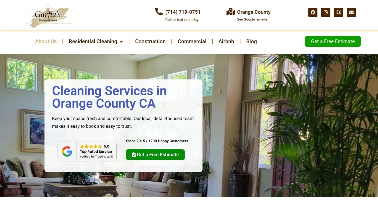 Sitio web para empresa de limpieza residencial en California