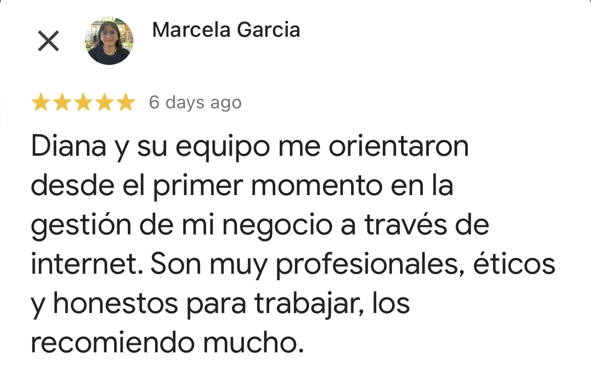 Reseña de Google sobre el servicio de diseño web para negocios